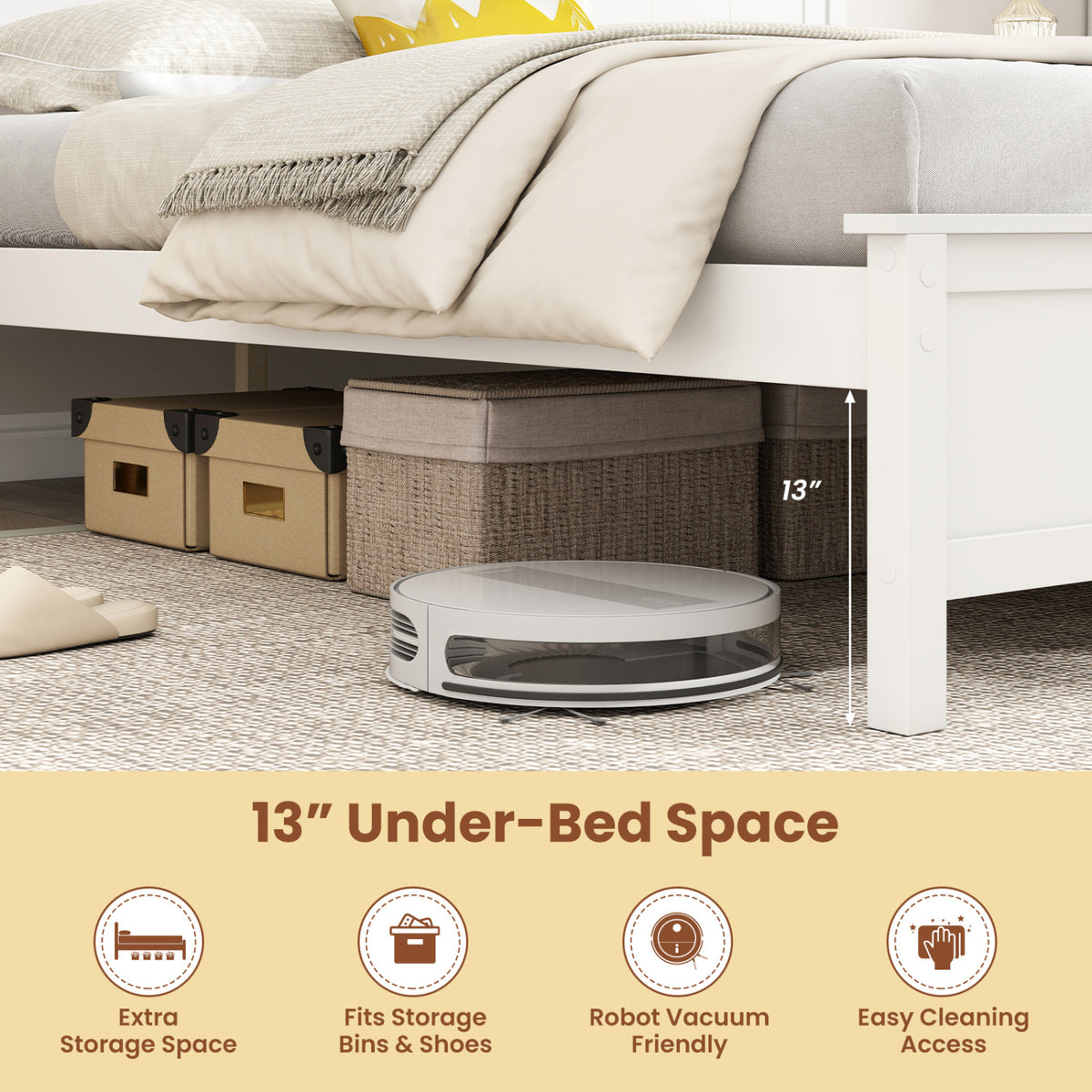 Multiple Size Solid Wood Platform Bed Frame with Headboard in White