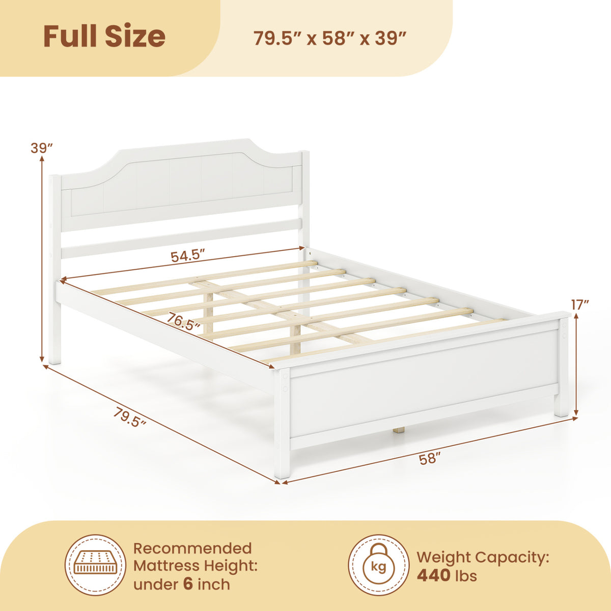 Multiple Size Solid Wood Platform Bed Frame with Headboard in White