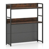 Multipurpose 2-Tier Desktop Bookshelf with Pegboard for up to 32 Inch Computer Monitor-Rustic Brown
