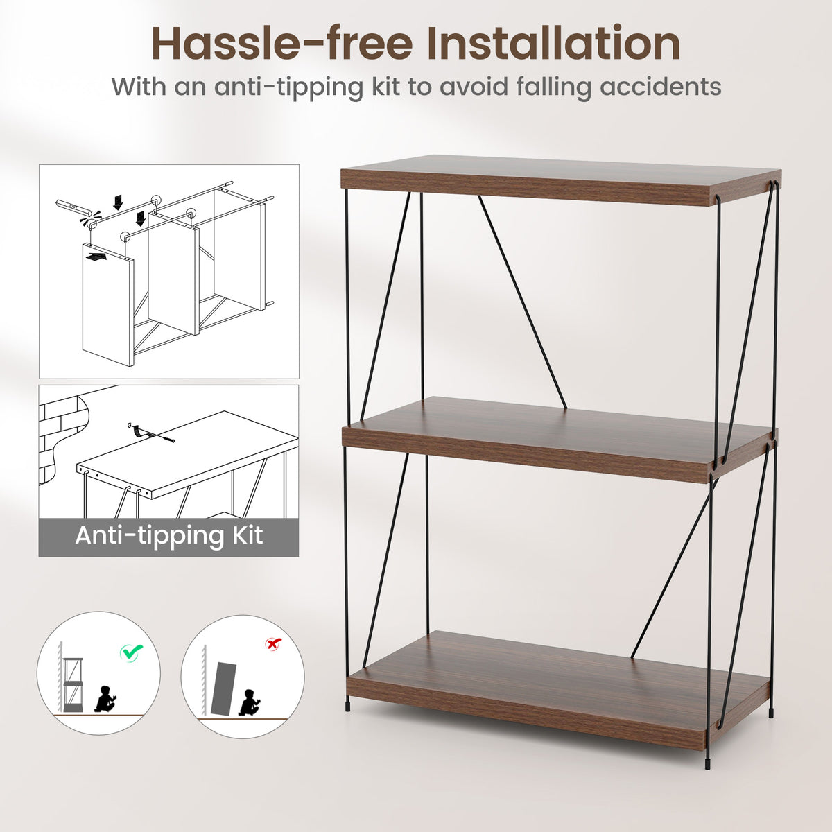 3-Tier Multipurpose Display Rack with Metal Frame