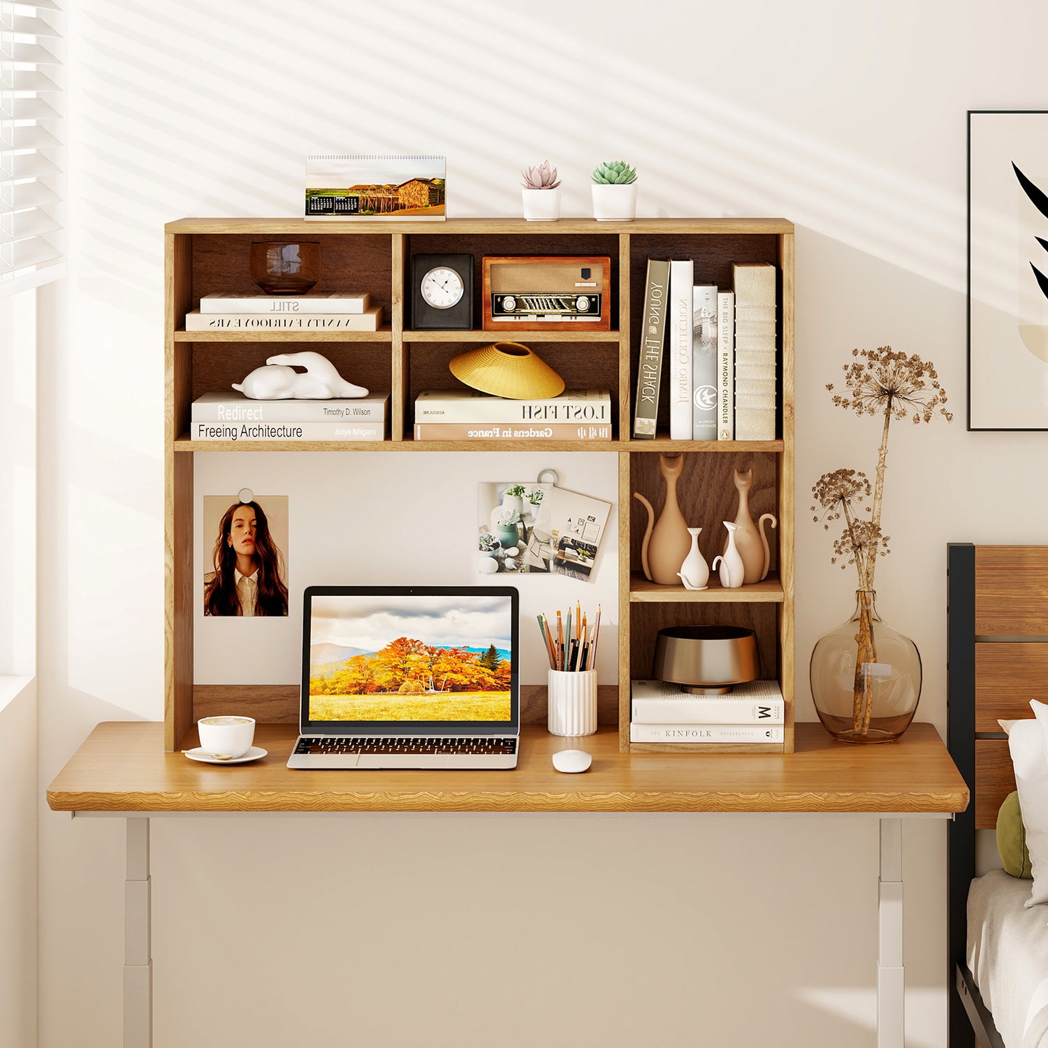 Desktop Bookshelf with 7 Open Cubbies and 3 Adjustable Shelves