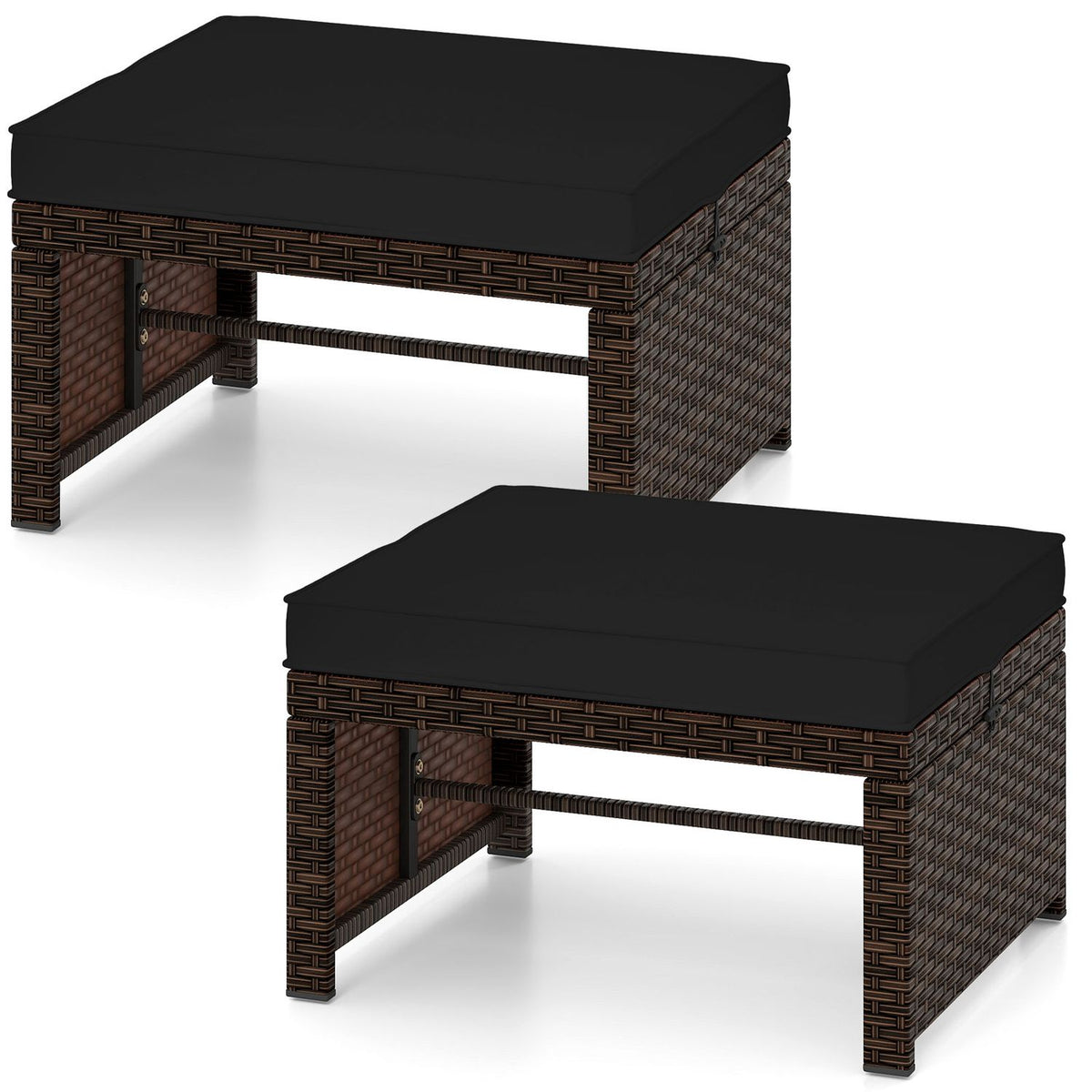 Multipurpose Outdoor 2 Pieces Patio PE Rattan Ottomans Footstool