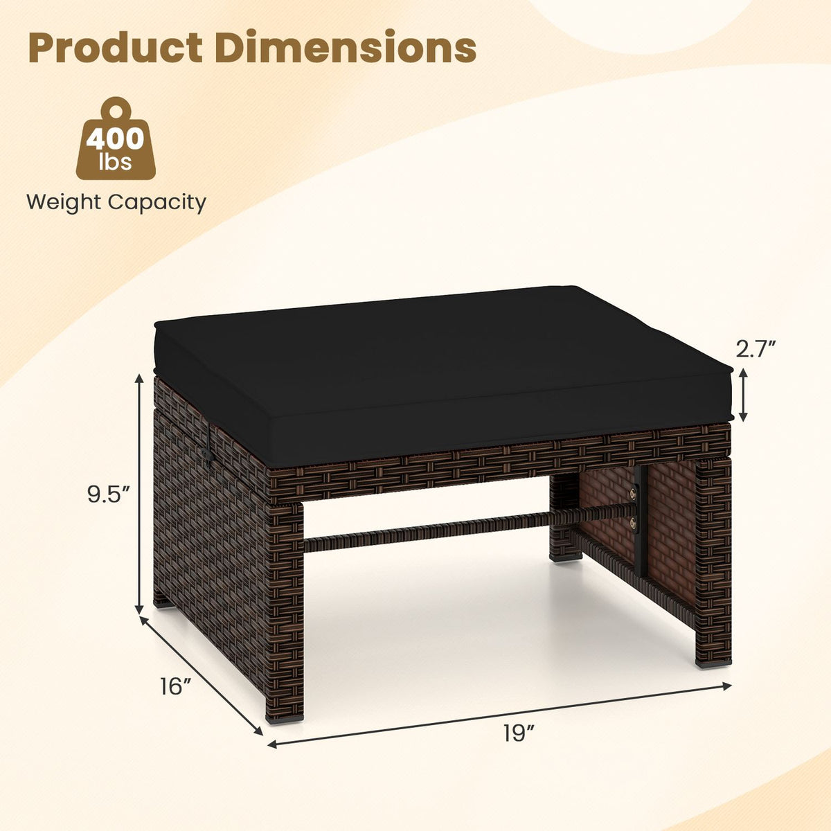 Multipurpose Outdoor 2 Pieces Patio PE Rattan Ottomans Footstool