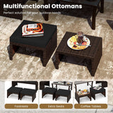 Multipurpose Outdoor 2 Pieces Patio PE Rattan Ottomans Footstool