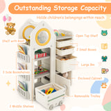 Multipurpose Toy Chest and Bookshelf with Mobile Trolley for Bedroom-Gray