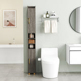 Narrow Bathroom Storage Cabinet with Open Shelves and Toilet Paper Holder