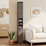 Narrow Bathroom Storage Cabinet with Open Shelves and Toilet Paper Holder
