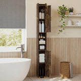 Narrow Bathroom Storage Cabinet with Open Shelves and Toilet Paper Holder