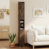 Narrow Bathroom Storage Cabinet with Open Shelves and Toilet Paper Holder