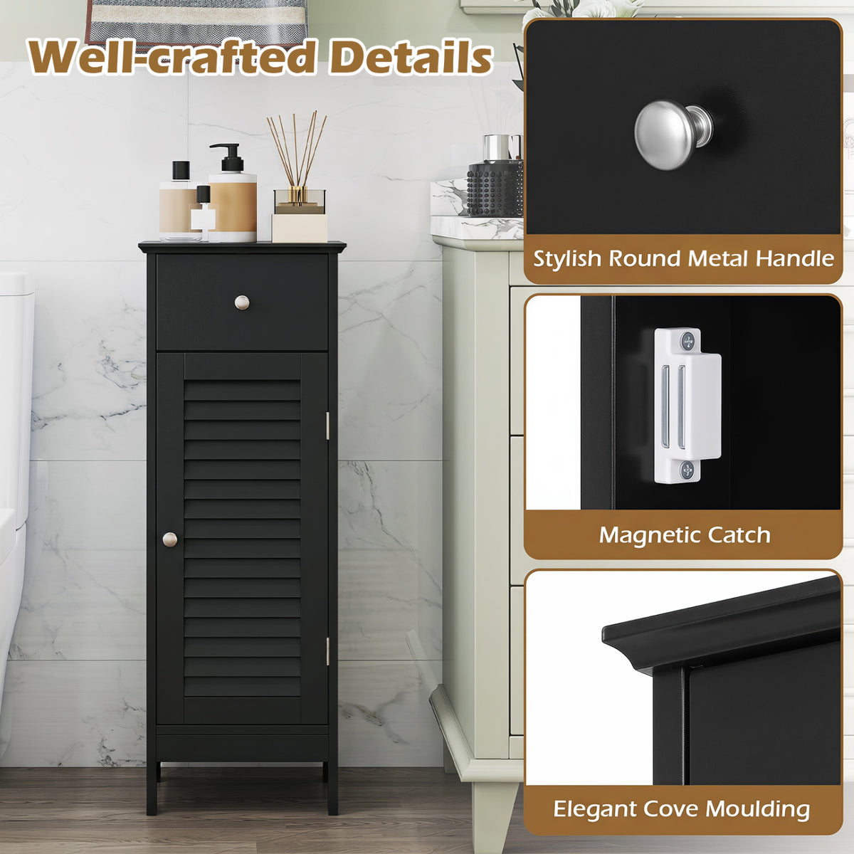 Narrow Bathroom Storage Cabinet with Adjustable Shelf and Drawer
