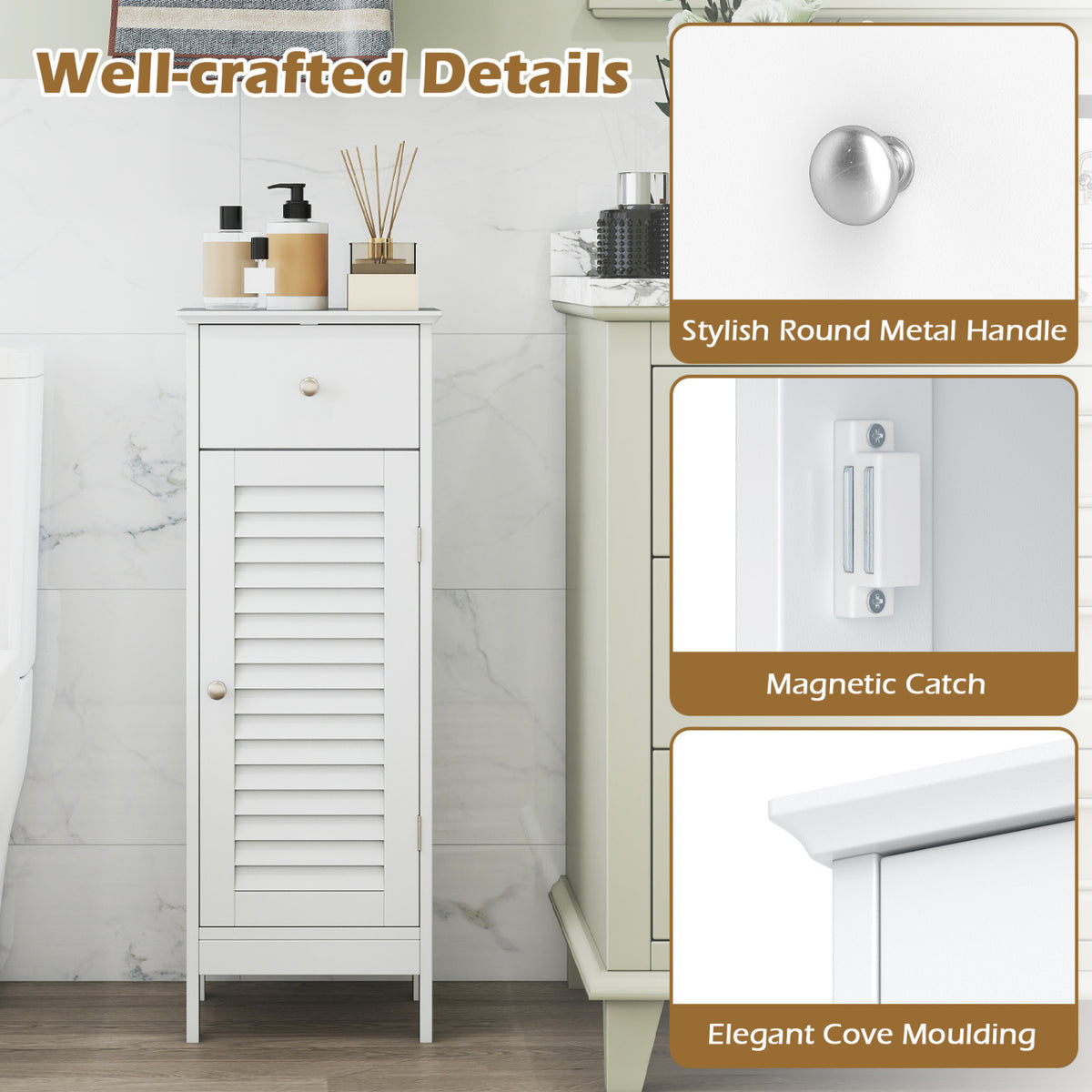 Narrow Bathroom Storage Cabinet with Adjustable Shelf and Drawer