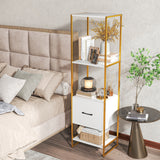 5-Tier Narrow Bookcase with 4 Open Shelves and Storage Drawer