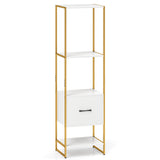 5-Tier Narrow Bookcase with 4 Open Shelves and Storage Drawer