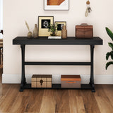 Narrow Console Table Vintage 52 Inch Long with Open Storage Shelf