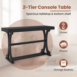 Narrow Console Table Vintage 52 Inch Long with Open Storage Shelf