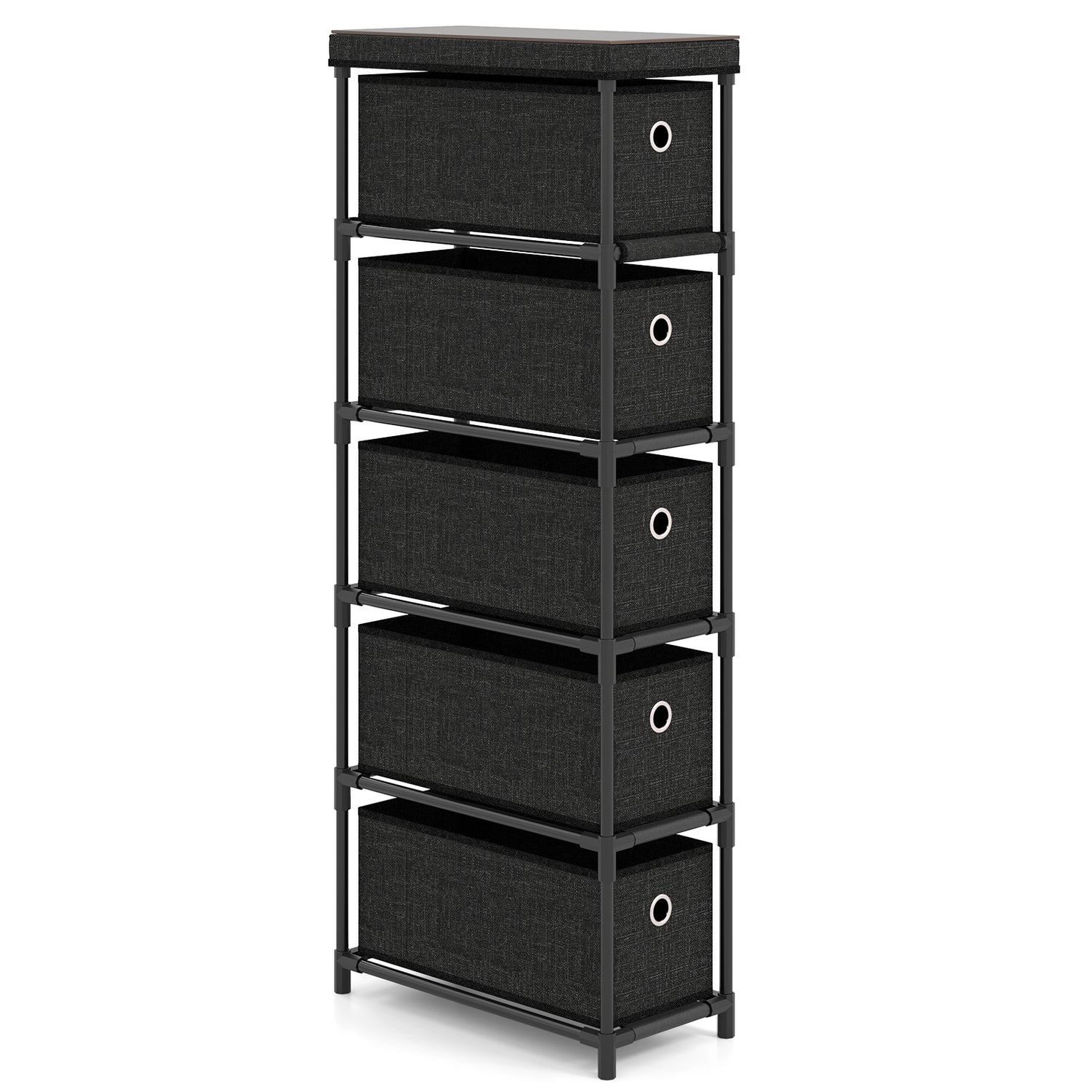 Narrow Dresser with 5 Drawers Slim Storage Tower with Metal Frame-Black