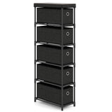 Narrow Dresser with 5 Drawers Slim Storage Tower with Metal Frame-Black