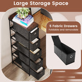 Narrow Dresser with 5 Drawers Slim Storage Tower with Metal Frame-Black
