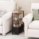 Narrow End Table with Storage Shelves and Metal Frame