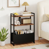 Narrow End Table with Storage Shelves and Metal Frame