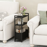 Narrow End Table with Storage Shelves and Metal Frame