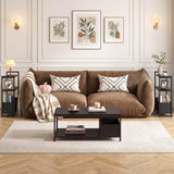 Narrow End Table with Storage Shelves and Metal Frame