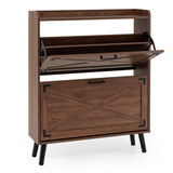 Narrow Shoe Cabinet with Adjustable and Removable Shelves for Entryway-Brown