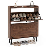 Narrow Shoe Cabinet with Adjustable and Removable Shelves for Entryway-Brown