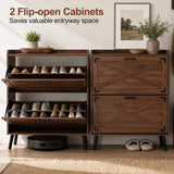 Narrow Shoe Cabinet with Adjustable and Removable Shelves for Entryway-Brown