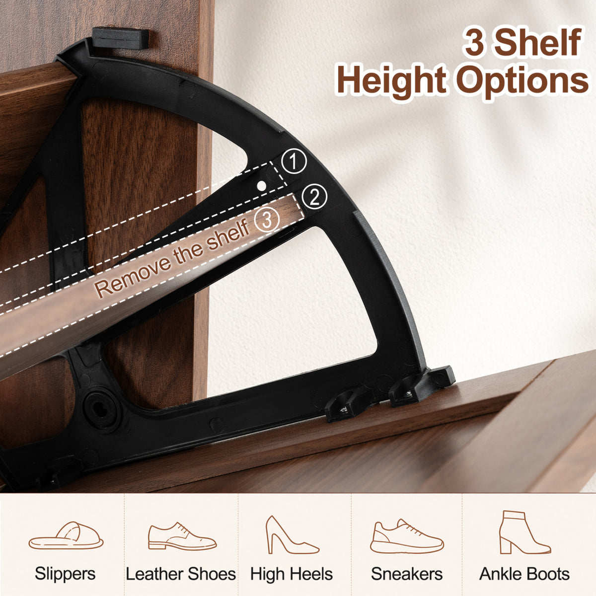 Narrow Shoe Cabinet with Adjustable and Removable Shelves for Entryway-Brown
