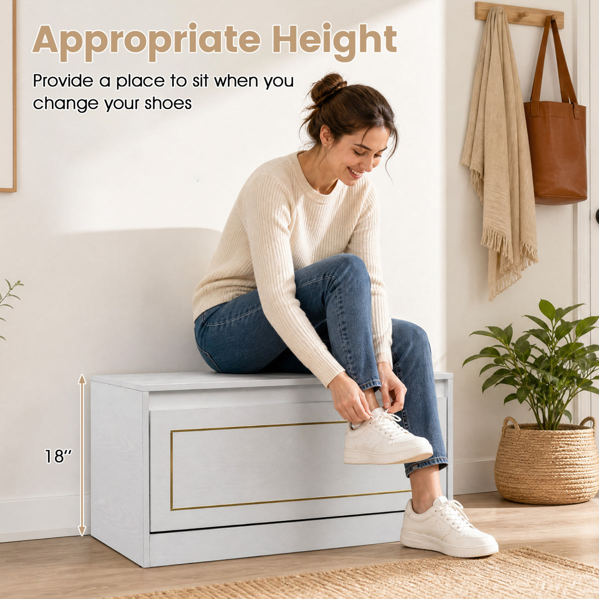 Narrow Shoe Cabinet with 1 Flip Drawer and Adjustable Shelf for Hallway-White