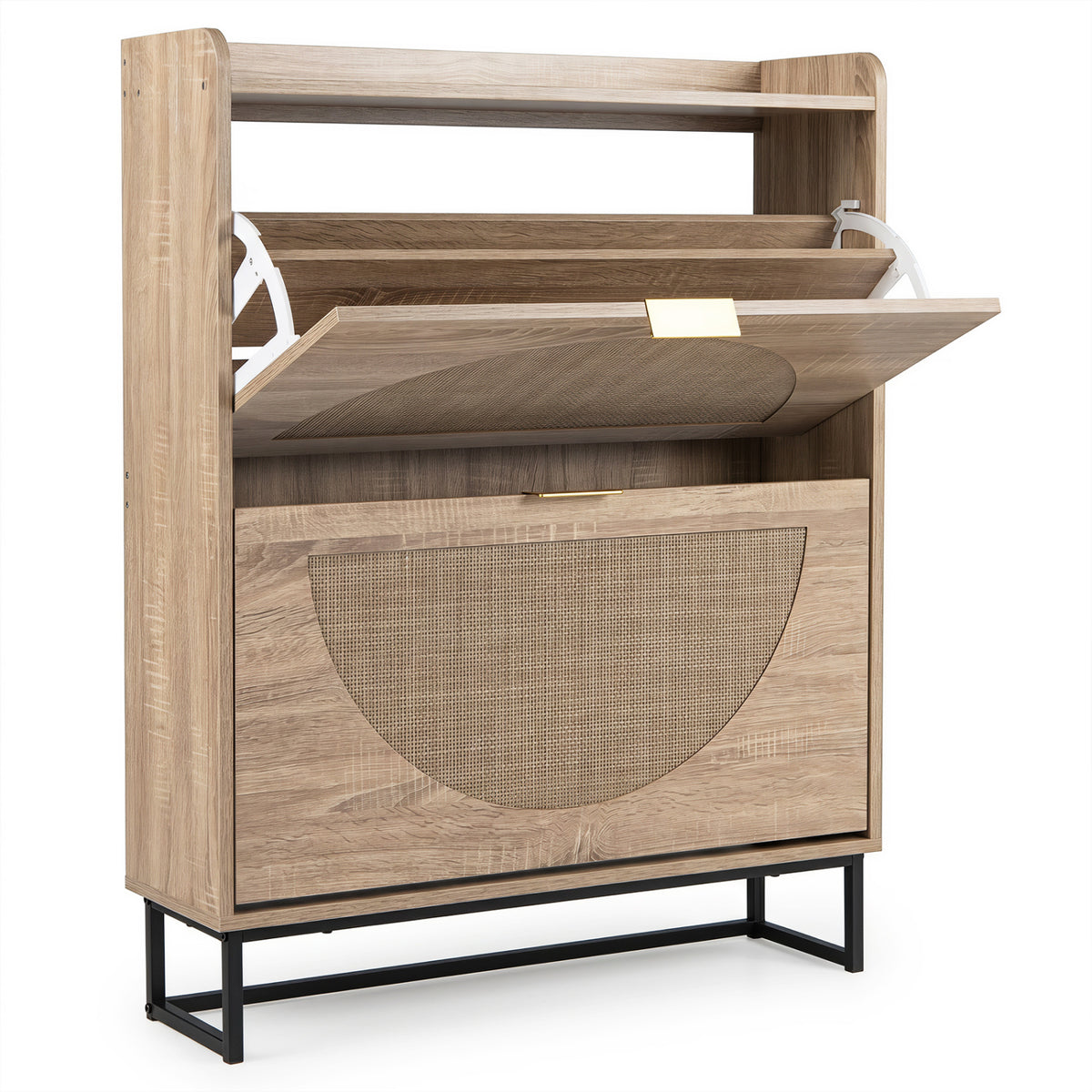 Narrow Shoe Storage Cabinet with 2 Flip Drawers and Adjustable Shelves