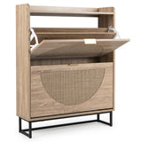 Narrow Shoe Storage Cabinet with 2 Flip Drawers and Adjustable Shelves