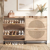 Narrow Shoe Storage Cabinet with 2 Flip Drawers and Adjustable Shelves