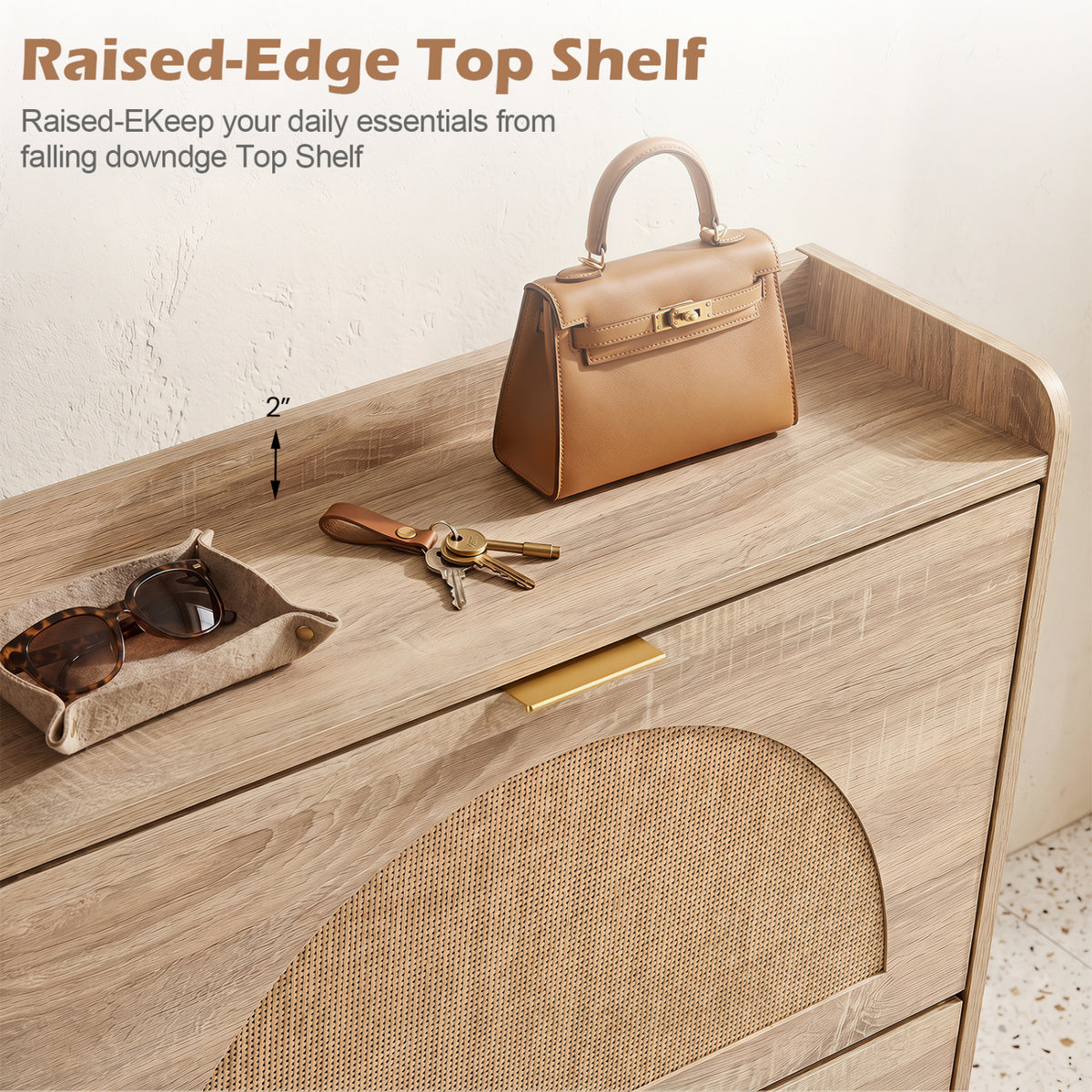 Narrow Shoe Storage Cabinet with 2 Flip Drawers and Adjustable Shelves