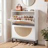 Narrow Shoe Storage Cabinet with 2 Flip Drawers and Adjustable Shelves