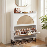 Narrow Shoe Storage Cabinet with 2 Flip Drawers and Adjustable Shelves