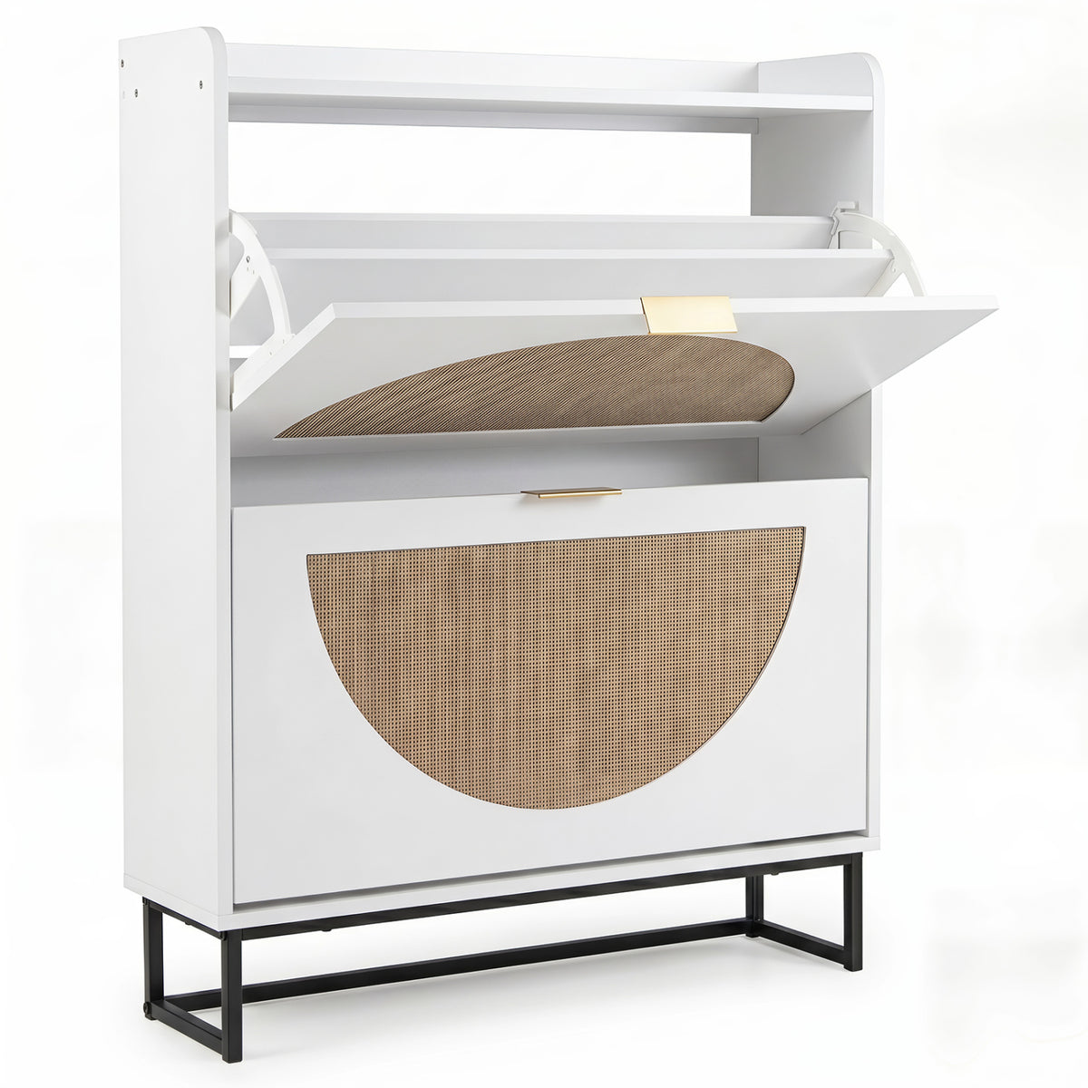 Narrow Shoe Storage Cabinet with 2 Flip Drawers and Adjustable Shelves