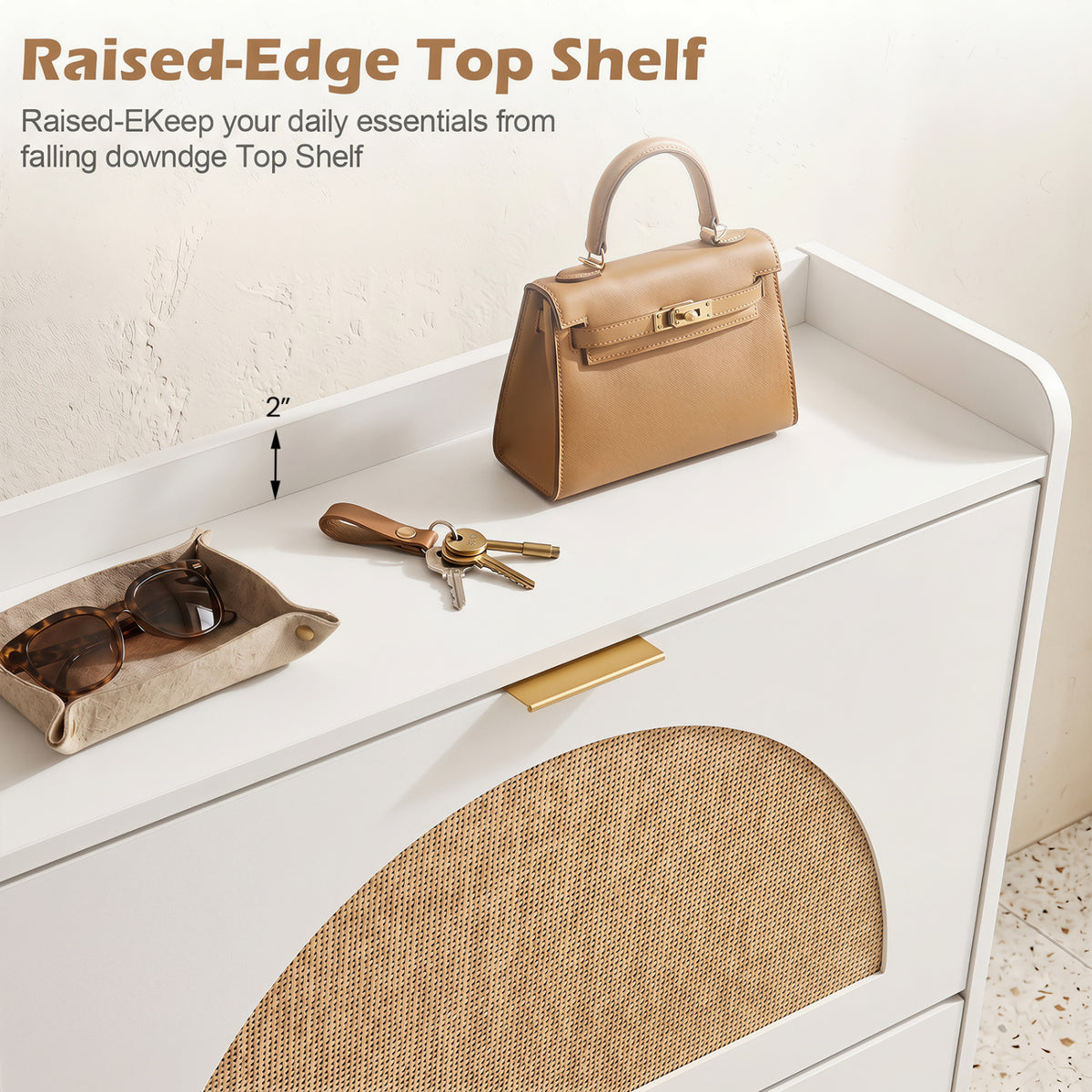 Narrow Shoe Storage Cabinet with 2 Flip Drawers and Adjustable Shelves