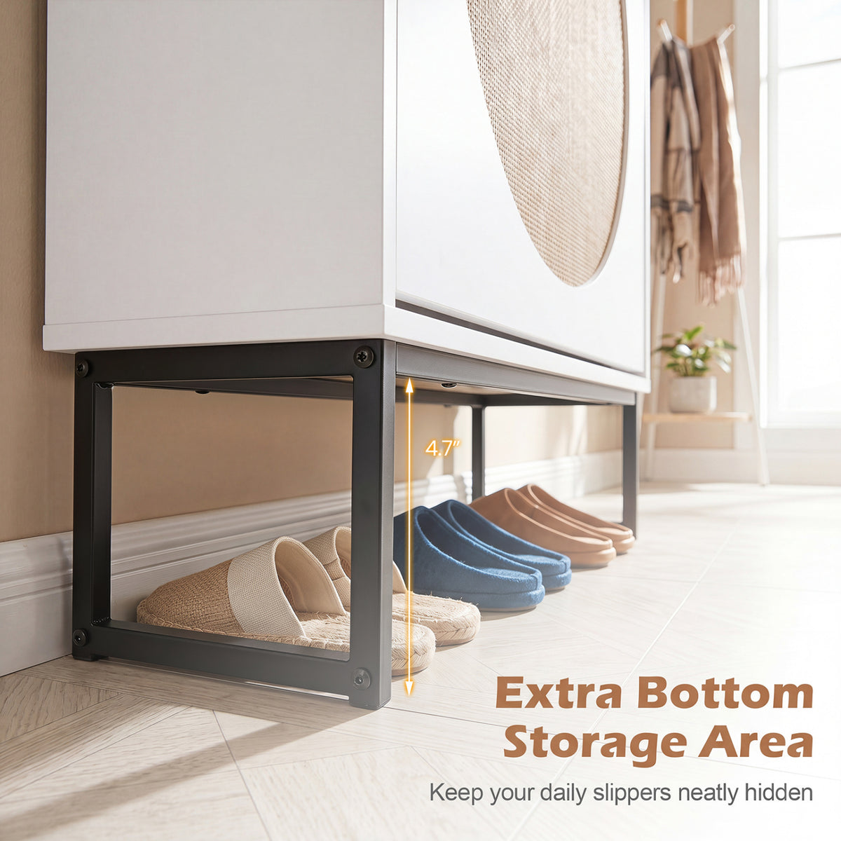 Narrow Shoe Storage Cabinet with 2 Flip Drawers and Adjustable Shelves