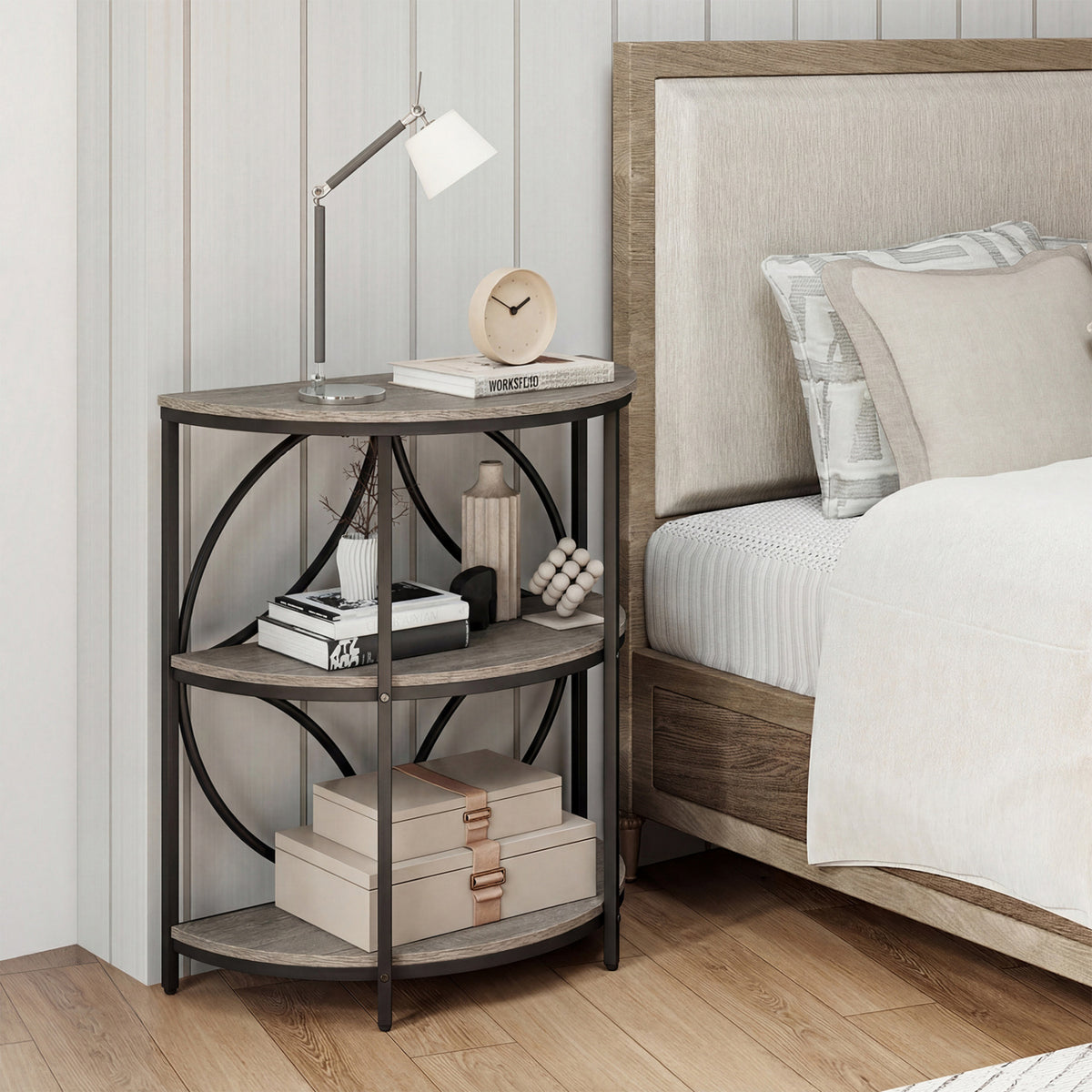Narrow Side Table with Study Metal Frame and Storage Shelves