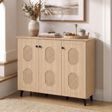 Natural Shoe Cabinet with 3 Doors Freestanding Closed Footwear Storage Unit for Entryway Hallway-Natural