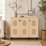 Natural Shoe Cabinet with 3 Doors Freestanding Closed Footwear Storage Unit for Entryway Hallway-Natural