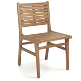 Natural Wood Armless Patio Chair with Slanted Back and Slatted Seat