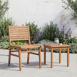 Natural Wood Armless Patio Chair with Slanted Back and Slatted Seat