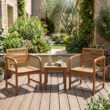 Natural Wood Patio Armchair with Slanted Back and Slatted Seat