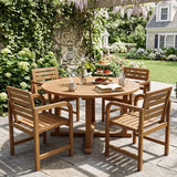 Natural Wood Patio Armchair with Slanted Back and Slatted Seat
