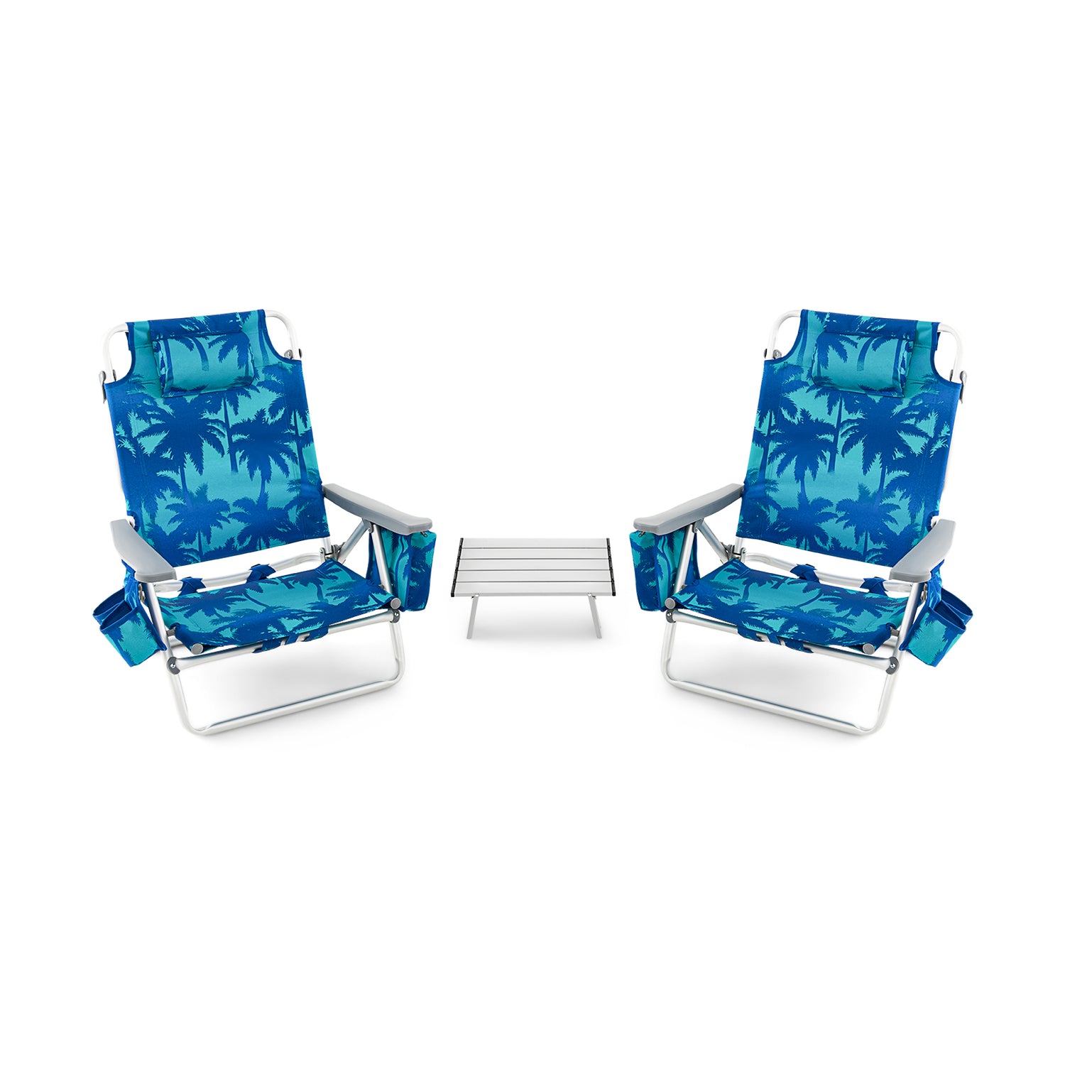 2 Packs 5-Position Outdoor Folding Backpack Beach Table Chair Reclining Chair Set