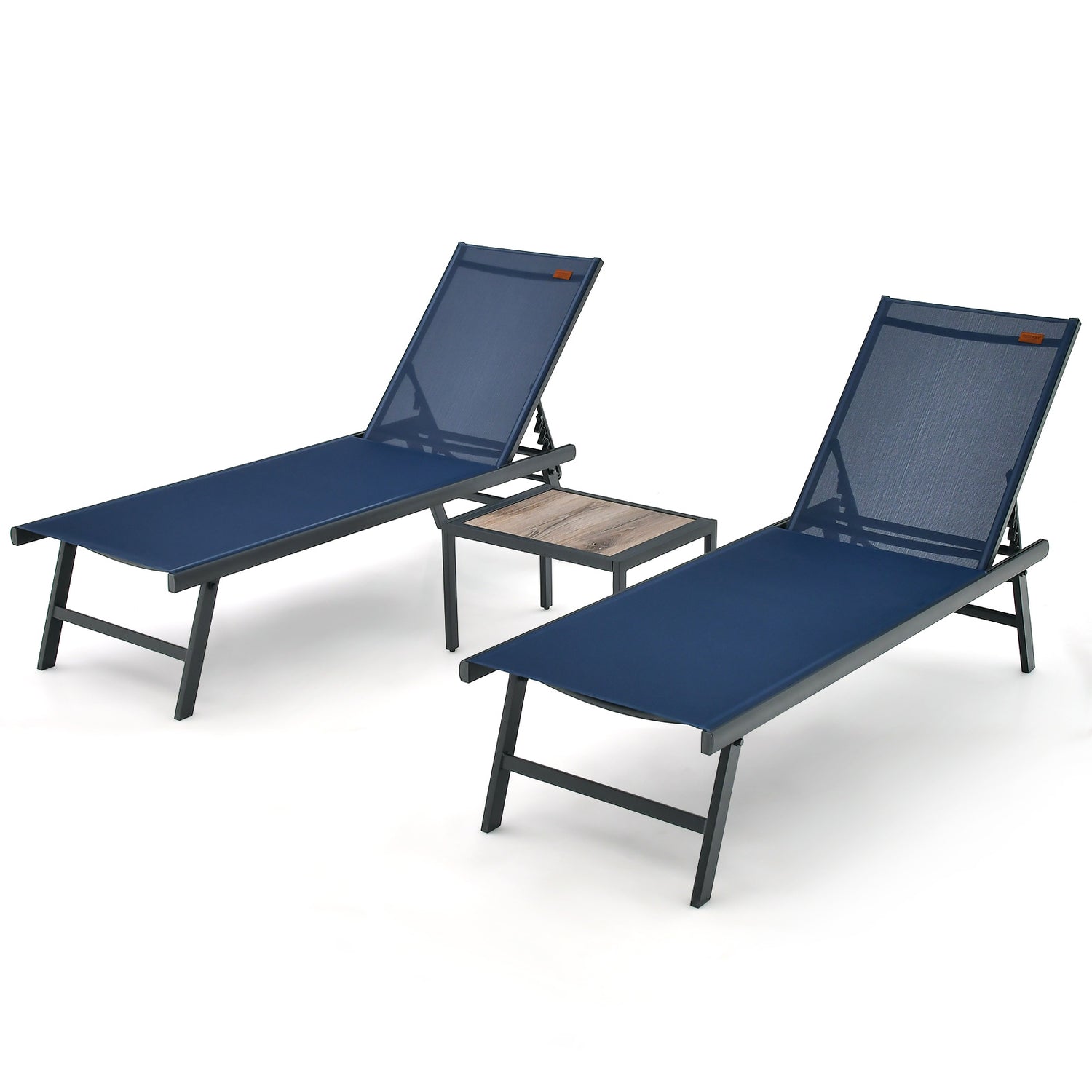 3 Pieces Patio Chaise Lounge Chair and Table Set for Poolside Yard