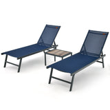 3 Pieces Patio Chaise Lounge Chair and Table Set for Poolside Yard